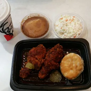 Nashville hot 2 pc meal. I added an extra side.