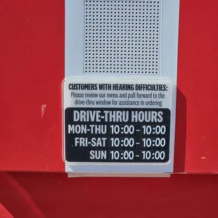 Drive thru hours
