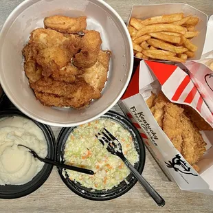 8 pc. Chicken + 8 Tenders Fill Up. Comes with biscuits, fries, coleslaw, mashed potatoes &amp; gravy, and sauces.