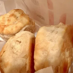 Biscuits are buttery and soft with a crispy exterior.