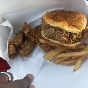 3 pc 3 pc. Tenders Fill Up w/ fries and Spicy Chicken Sandwich