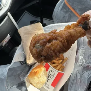 2 piece with Pepsi and fries. The biscuit was all that ; ) the chicken leg was super small and the skin was soggy underneath.