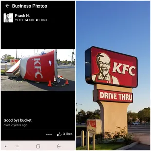 2016 left side bucket some ass crashed into tore it down. 5/9/2018 right side the new sign. Dam miss that bucket@