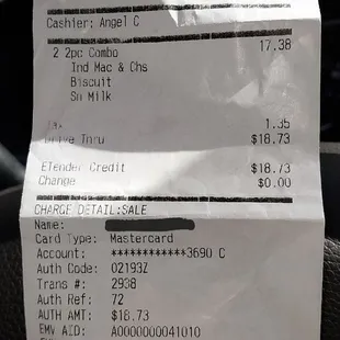 One extra crispy breast combo, mashed potatoes, Dr.Pepper One regular breast combo, Mac&amp;chz, Pepsi But "this is what you ordered."