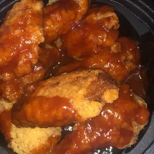 Half cover bbq wings old as hell!! Ice cold!'Chicken Little