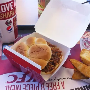 Honey BBQ Sandwich and Potato Wedges.