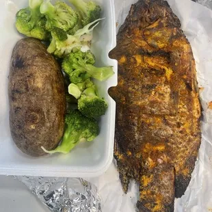 Grilled Tilapia, baked potato and veggies