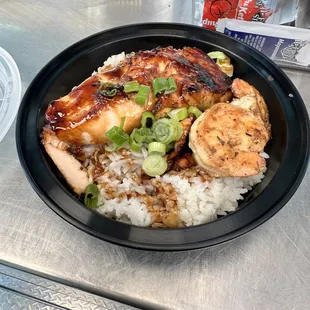 Salmon and shrimp bowl w/ Teriyaki sauce