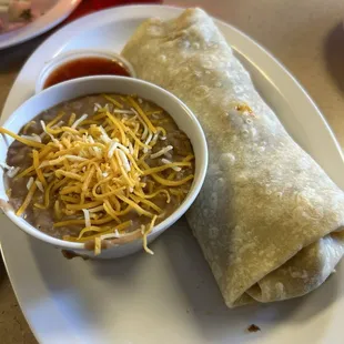 Side of frijoles with a breakfast burrito. YUM.