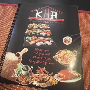 sushi and sashimi, menu