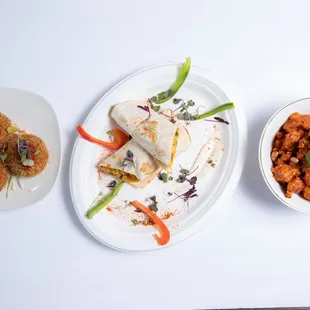 three plates of food