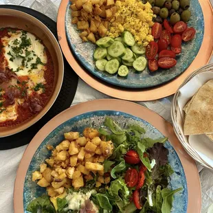 syrian breakfast, shakshuka, greek breakfast