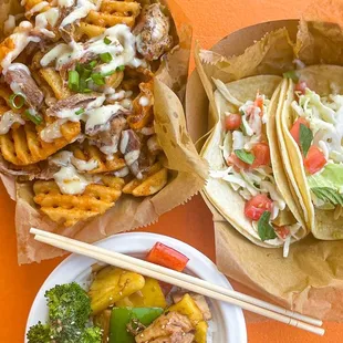 two plates of food on a table