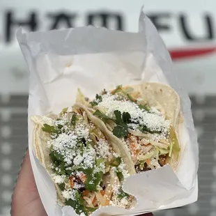 a hand holding a taco