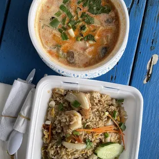 Tom Kah and shrimp fried rice