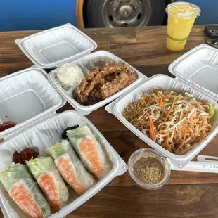 Summer rolls, pad Thai, and fried beef ribs