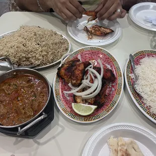 Chicken Pulao and Goat Karahi.