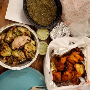 Aloo Palak, chicken boti and 1/2 tandoori chicken