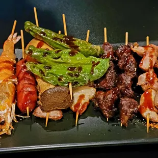 skewers of meat and vegetables