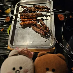 3 skewers of each: lamb, beef, pork belly, and venison... delicious!
