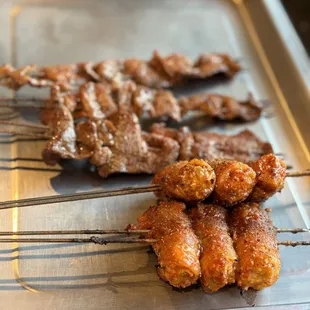 Pork belly w/enoki mushroom &amp; Beef tongue
