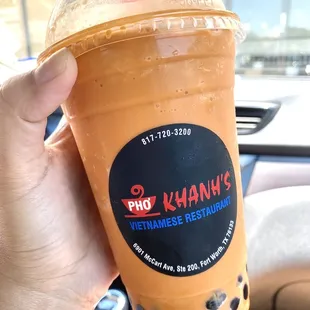 Thai tea shake with boba $5.99