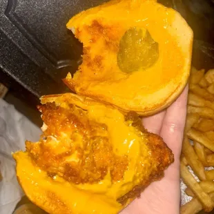 Pic of the cheese - this is a Khan's 1. One Slider with Fries with no coleslaw