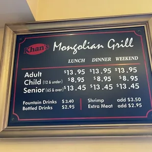 menu and prices