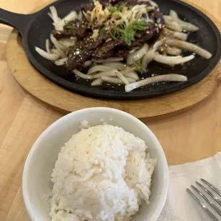 Sizzling Beef Hot Plate with rice