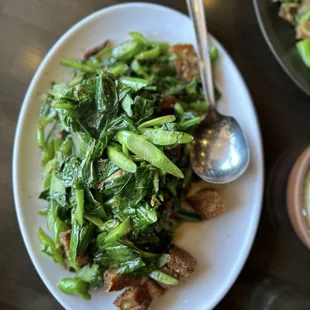 Crispy pork with Chinese broccoli