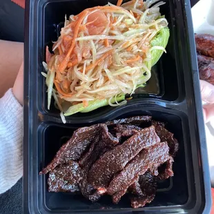 Homemade jerky and papaya salad