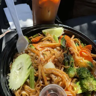 Drunken Noodle with Thai Tea