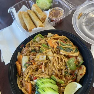 1. Crispy Veggie Rolls and 2. Drunken Noodles (extra spicy)