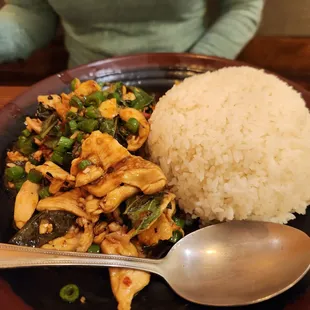 Ka Prow Over Rice with Chicken.