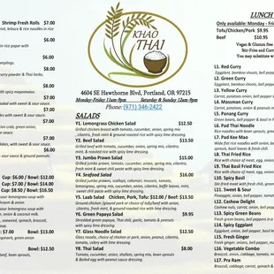 Khao Thai Main Menu front