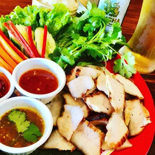 Thai street food ,, Koh moo yang( grill pork neck) with special dipping sauce...NEW