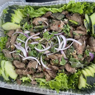 1/2 order party trays of beef salad Nam Tok