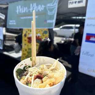 Khin Khao thai boat at their pop up food stand in Lakewood CA
