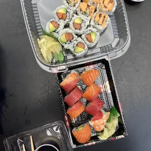 Rainbow Roll, Salmon &amp; Avocado Roll, Spicy Roll (choice of Tuna,Salmon,Shrimp)
