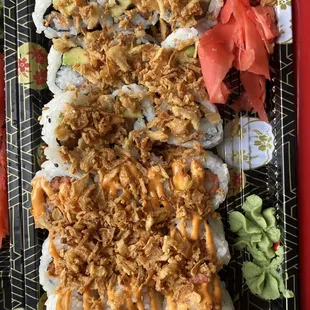 salmon + avo roll and spicy tuna roll
