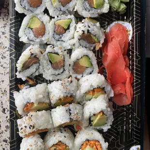 salmon + avo roll and veg roll