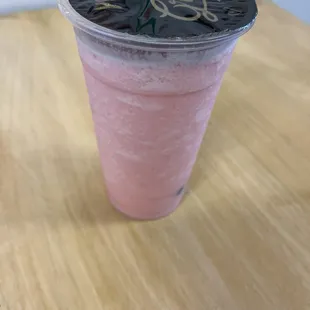 Strawberry boba tea. VERY WATERED DOWN. Tasted terrible. Discarded after drinking around 25% of it.