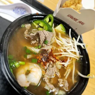 PHO NOODLES SOUP WITH SHRIMP AND BEEF