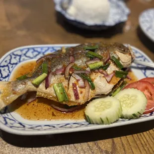 a whole fish on a plate