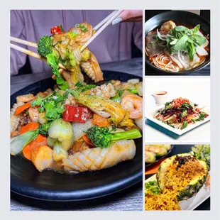 Seafood flat noodles
