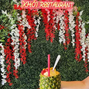 Aloha Colada smoothie in pineapple fruit
