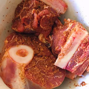 Beef shank meat, brought home and in marinade