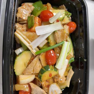 chicken and vegetables in a bowl