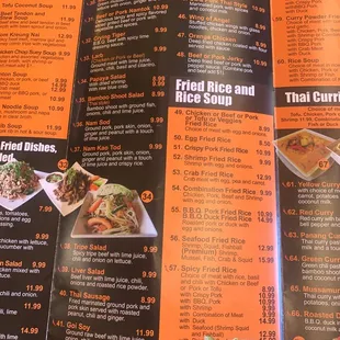 the menu for the restaurant
