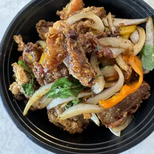 Crispy Honey Duck Basil.